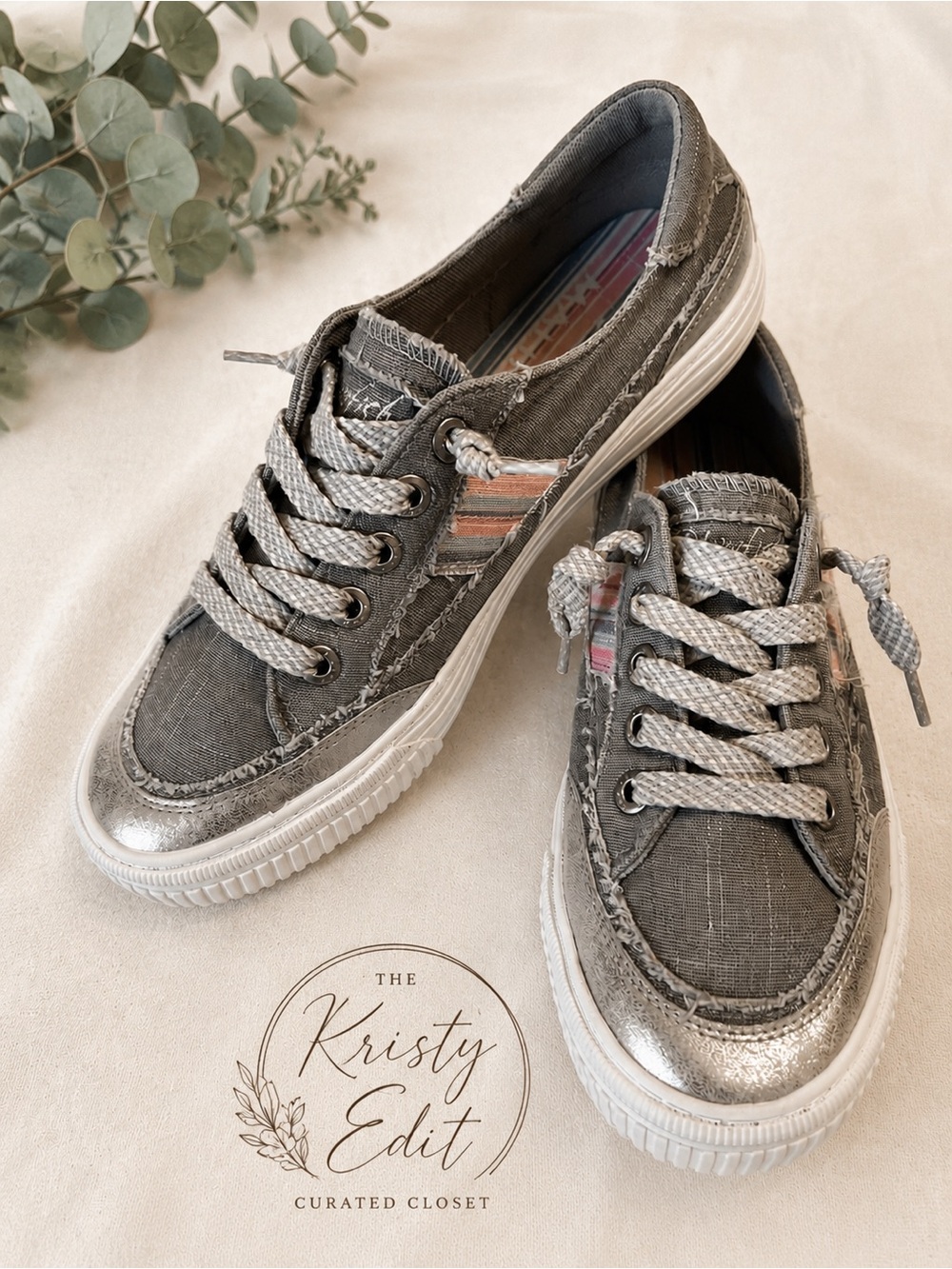 Blowfish Malibu Gray Metallic Distressed Canvas Sneakers Women’s
